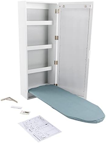 Wall-Mounted Ironing Board with Mirror and Hooks