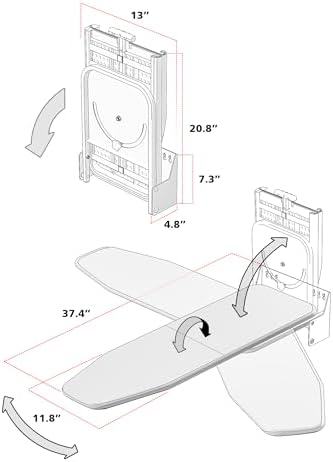 Space Saving Wall Mounted Ironing Board with 180 Swivel and Detachable Cover
