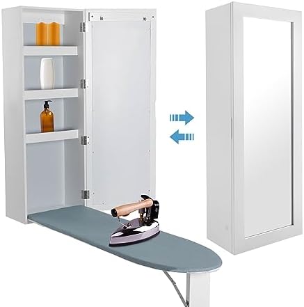 DYRABREST Wall Mount Ironing Board Cabinet with Mirror and Storage