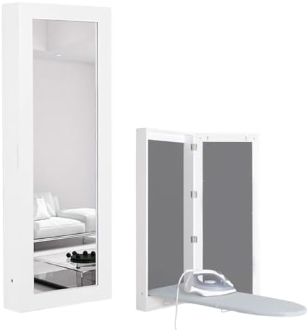 Wall-Mounted Ironing Board Cabinet with Mirror
