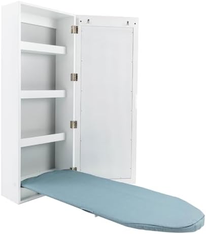 Foldable Ironing Board Cabinet with Mirror and Storage