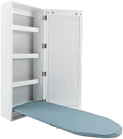 Wall-Mounted Ironing Board with Mirror and Hooks