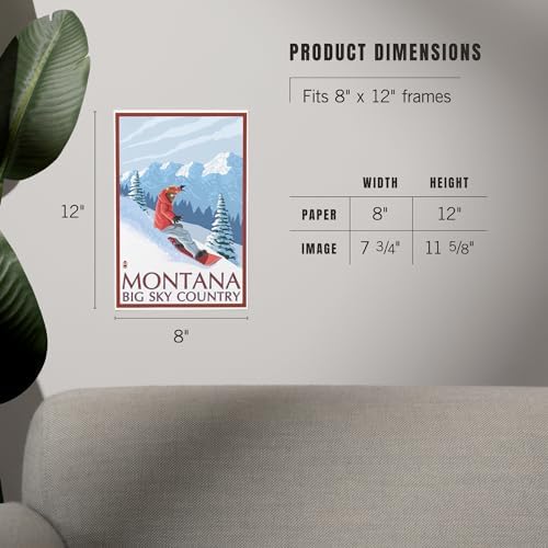 Lantern Press 8x12 Art Print Montana Big Sky Country Snowboarder