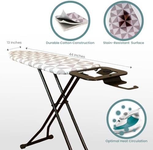 Adjustable Height Ironing Board with Hanger and Safety Stand