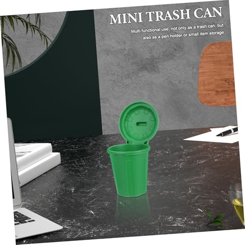 10Pcs Green Mini Trash Can with Lid for Desktop Use