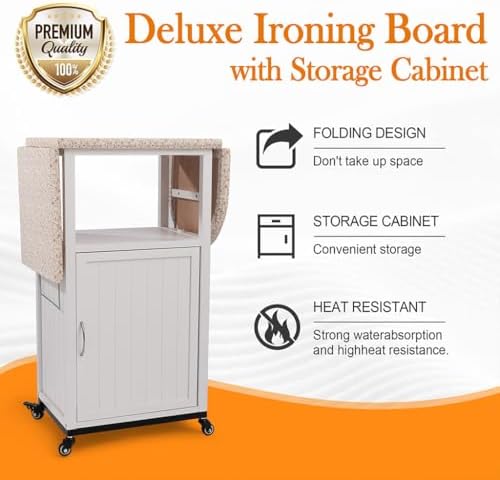 Deluxe Ironing Board with Storage Cabinet and Wheels