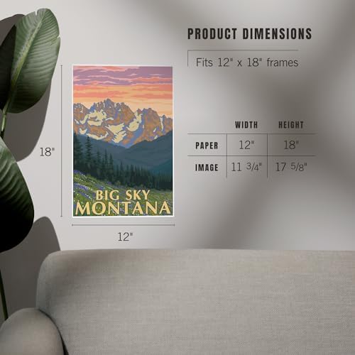 Lantern Press 12x18 Inch Art Print Big Sky Montana Spring Flowers