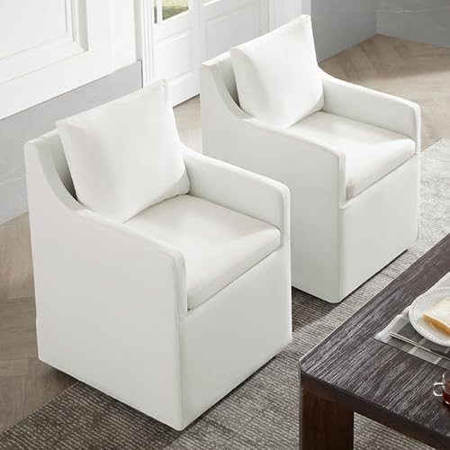 KISLOT Upholstered Dining Chair with Removable Casters Cream 2 Pack