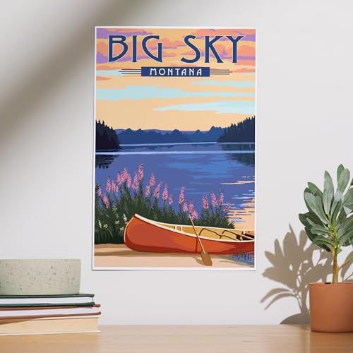 Lantern Press 12x18 Inch Art Print Big Sky Montana Canoe Lake