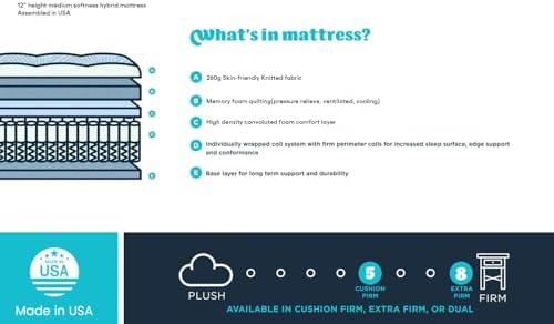 FLEXISPOT 12 Inch Hybrid Mattress In A Box with Gel Memory Foam