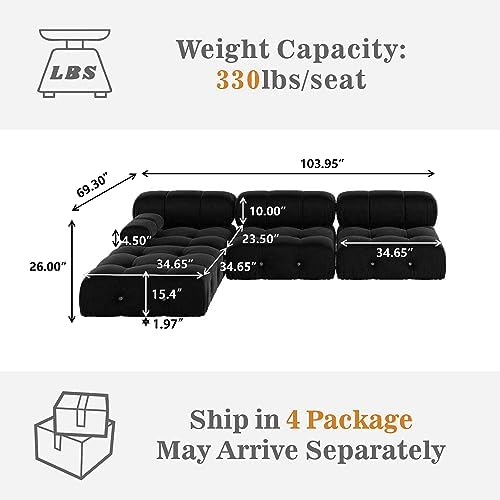 JACH 104 Inch Modern Sectional Sofa with Ottoman