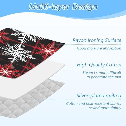 GAIGEO Red and Black Plaid Ironing Mat with Snowflakes Pattern