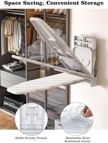 Space Saving Wall Mounted Ironing Board with 180 Swivel and Detachable Cover