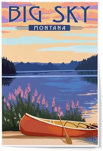 Lantern Press 12x18 Inch Art Print Big Sky Montana Canoe Lake