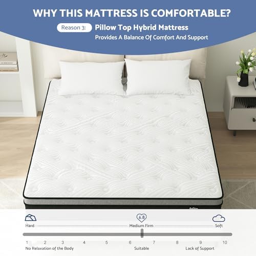 Bednew 14 Inch Hybrid Pillow Top King Mattress