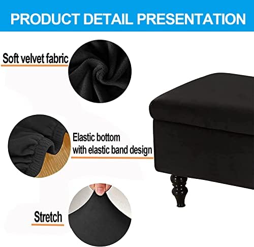 Rectangle Velvet Ottoman Cover with Lid for Storage