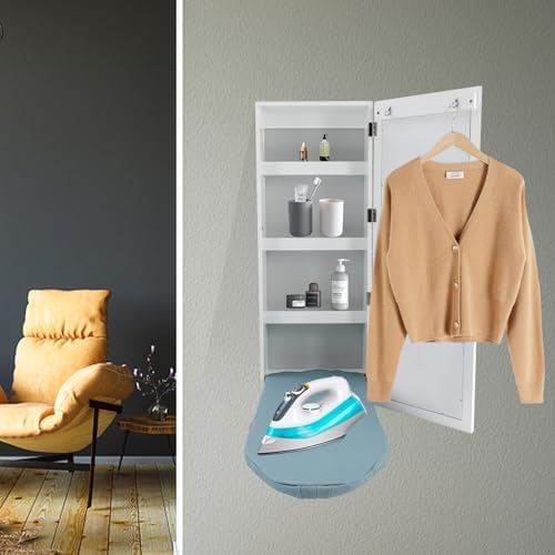 Foldable Ironing Board Cabinet with Mirror and Storage