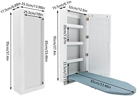 Wall-Mounted Ironing Board with Mirror and Hooks