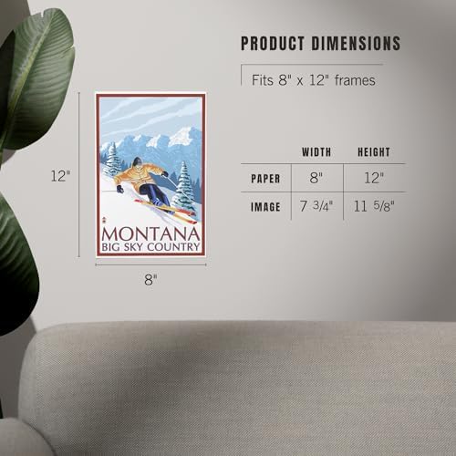 Lantern Press 8x12 Art Print Montana Big Sky Country Downhill Skier