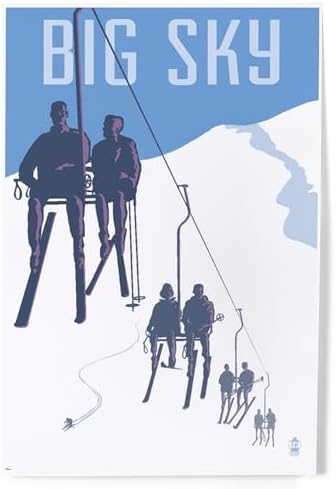 Lantern Press 8x12 Art Print Big Sky Montana Skiers on Lift