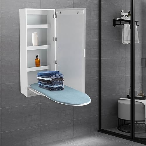 Wall Mounted Ironing Board Cabinet with Mirror and Rotation