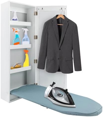 Foldable Ironing Board Cabinet with Mirror and Storage