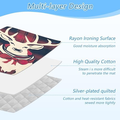Wassud Plaid Ironing Mat with Deer Pattern Foldable Portable