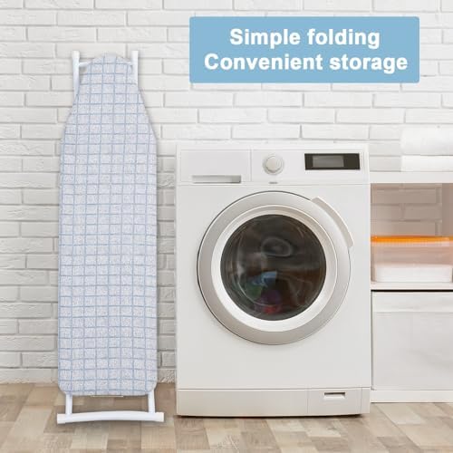 42 Inch Foldable Ironing Board with Heat-Resistant Plaid Cover