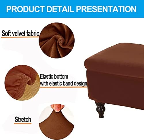 Velvet Rectangle Ottoman Cover with Lid Storage Bench Slipcovers