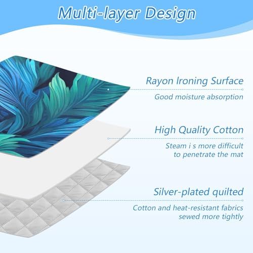 Blue Green Tropical Leaf Ironing Pad Portable Ironing Blanket Quilt Ironing Mat