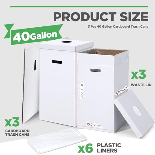 3 Pcs Cardboard Trash Cans with Lid 40 Gallon