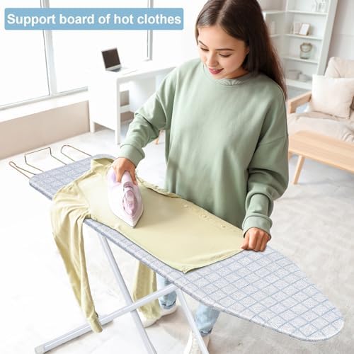 42 Inch Foldable Ironing Board with Heat-Resistant Plaid Cover