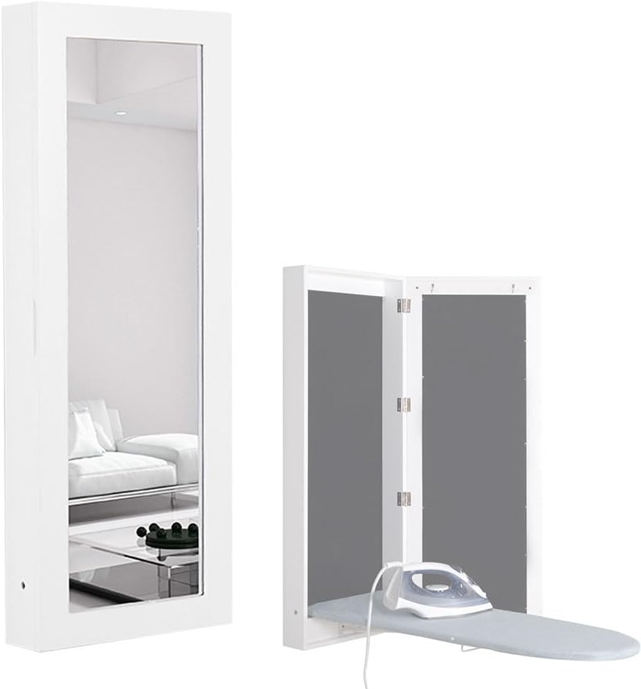 Wall-Mounted Ironing Board Cabinet with Mirror