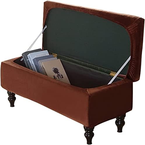 Velvet Rectangle Ottoman Cover with Lid Storage Bench Slipcovers