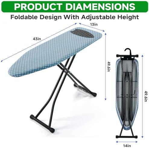Compact Foldable Ironing Board with Blue Cover