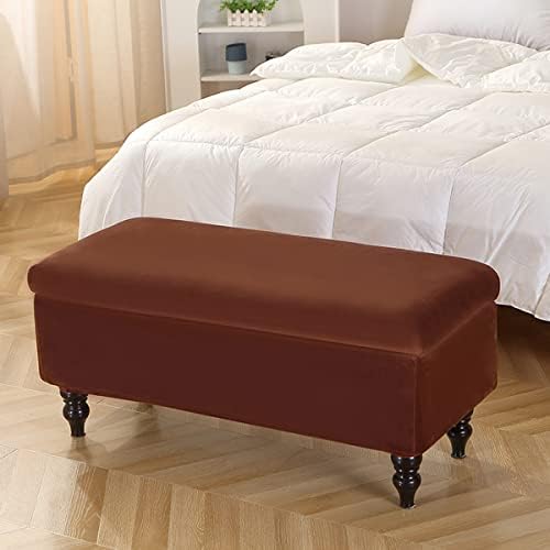 Velvet Rectangle Ottoman Cover with Lid Storage Bench Slipcovers