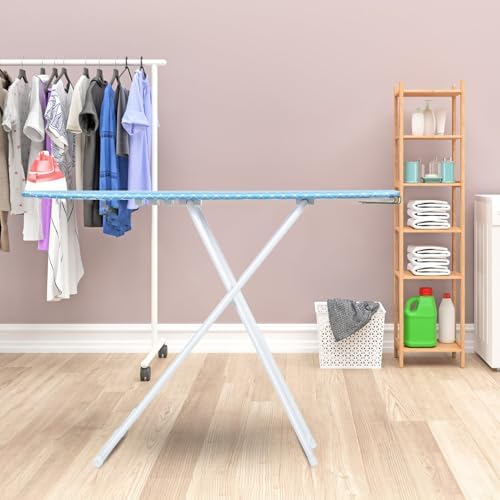 PAPABA Ironing Board with Foldable Iron Rest and Heat-Resistant Cover Blue