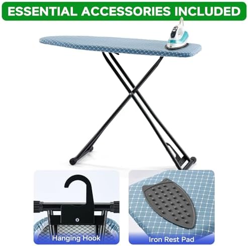 Compact Foldable Ironing Board with Blue Cover