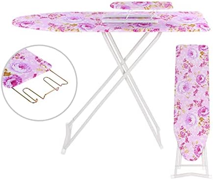 Adjustable Height Ironing Board with Iron Rest and Flower Design