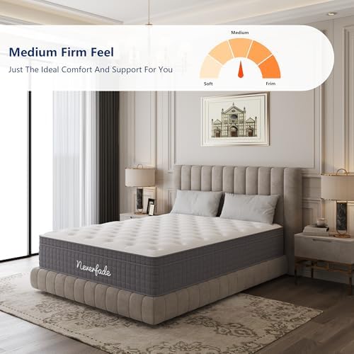 Neverfade 12 Inch Queen Mattress Medium Firm Gel Memory Foam Hybrid