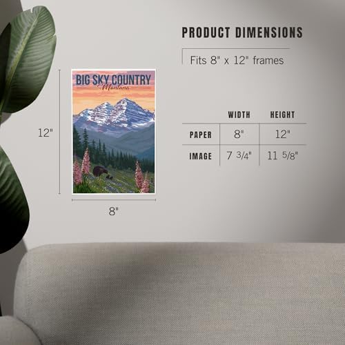 Lantern Press 8x12 Art Print Big Sky Country Montana Bear and Spring Flowers