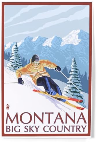 Lantern Press 8x12 Art Print Montana Big Sky Country Downhill Skier