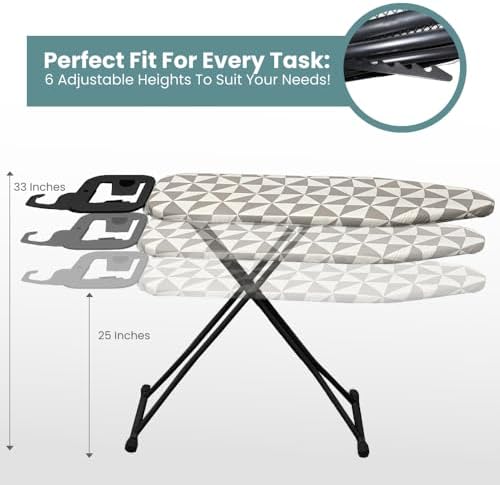 Adjustable Height Ironing Board with Hanger and Safety Stand