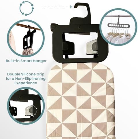 Adjustable Height Ironing Board with Hanger and Safety Stand
