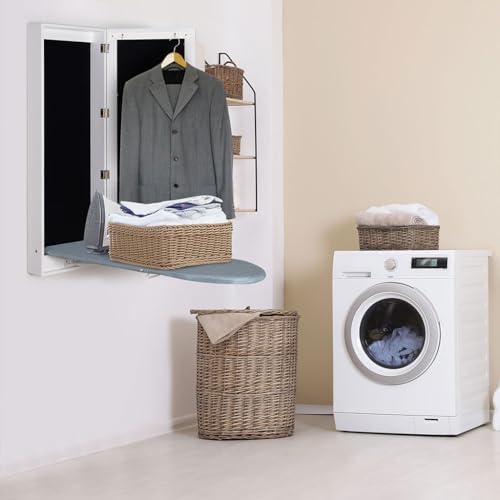Wall-Mounted Ironing Board Cabinet with Mirror