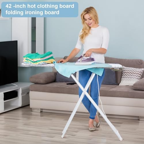 42 Inch Adjustable Height Foldable Ironing Board with Heat-Resistant Cover