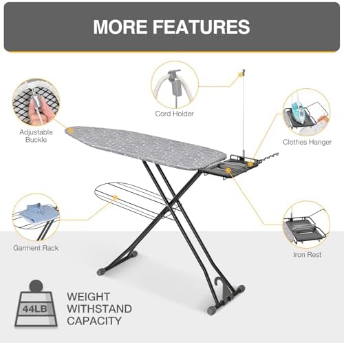 APEXCHASER Heavy Duty Ironing Board with Iron Rest and Clothes Rack