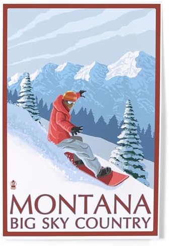 Lantern Press 8x12 Art Print Montana Big Sky Country Snowboarder