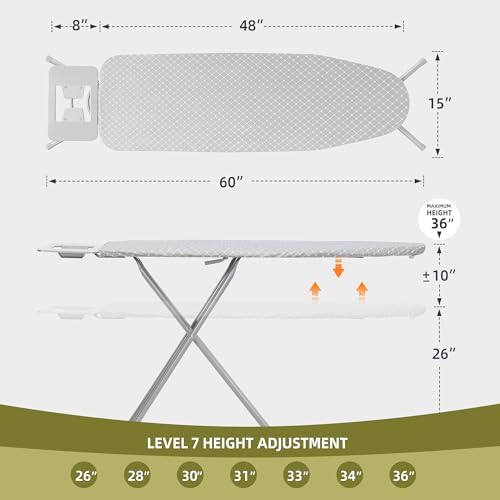 Ironing Board 48x15 with Iron Holder and Adjustable Height