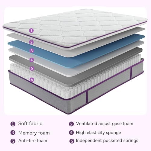 OOTDAY 12 Inch Hybrid Mattress with Cooling Memory Foam and Pocket Spring